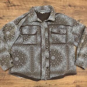 Easel Los Angeles Womens Med Bandana Sherpa Lined Shacket Jacket Brown Oversized